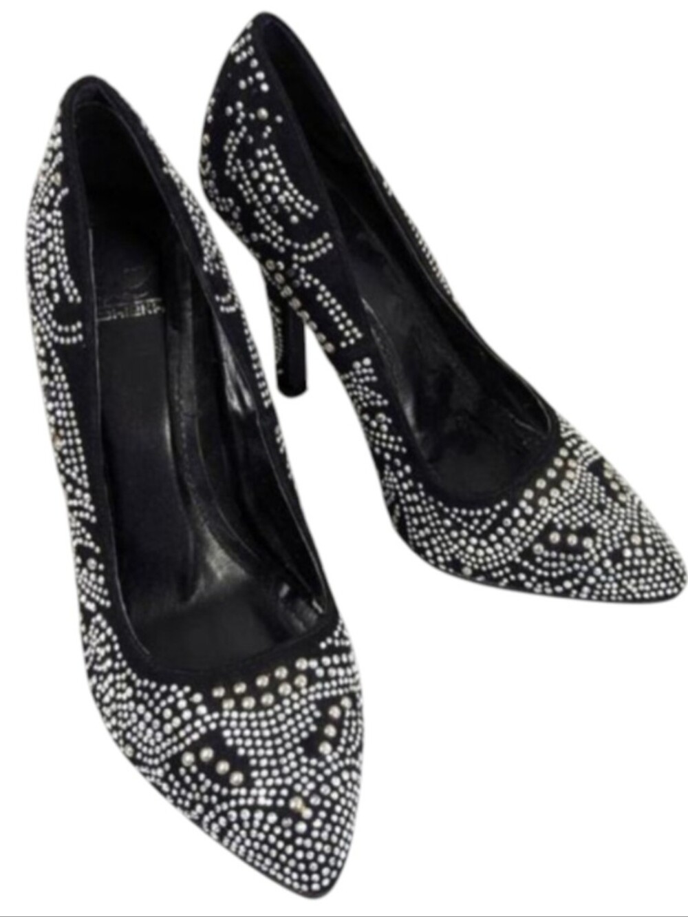 SHIEKH! GORGEOUS BLACK VEGAN SUEDE RHINESTONE PATTERNED PUMPS, HEELS! SZ 6.5